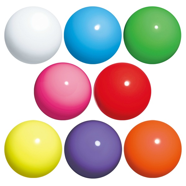 Мяч для художественной гимнастики, ярких цветовых оттенков, с приглушённым глянцем. Сертифицирован Международной федерацией гимнастики. Диаметр: 185 мм, вес: 400 г.