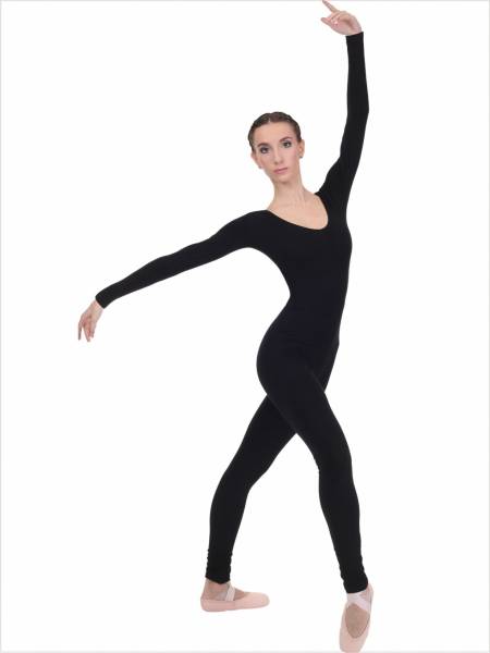 Комбинезон для танцев, гимнастики и акробатики с длинным рукавом, низ - леггинсы (лосины). Классический выкат спинки.